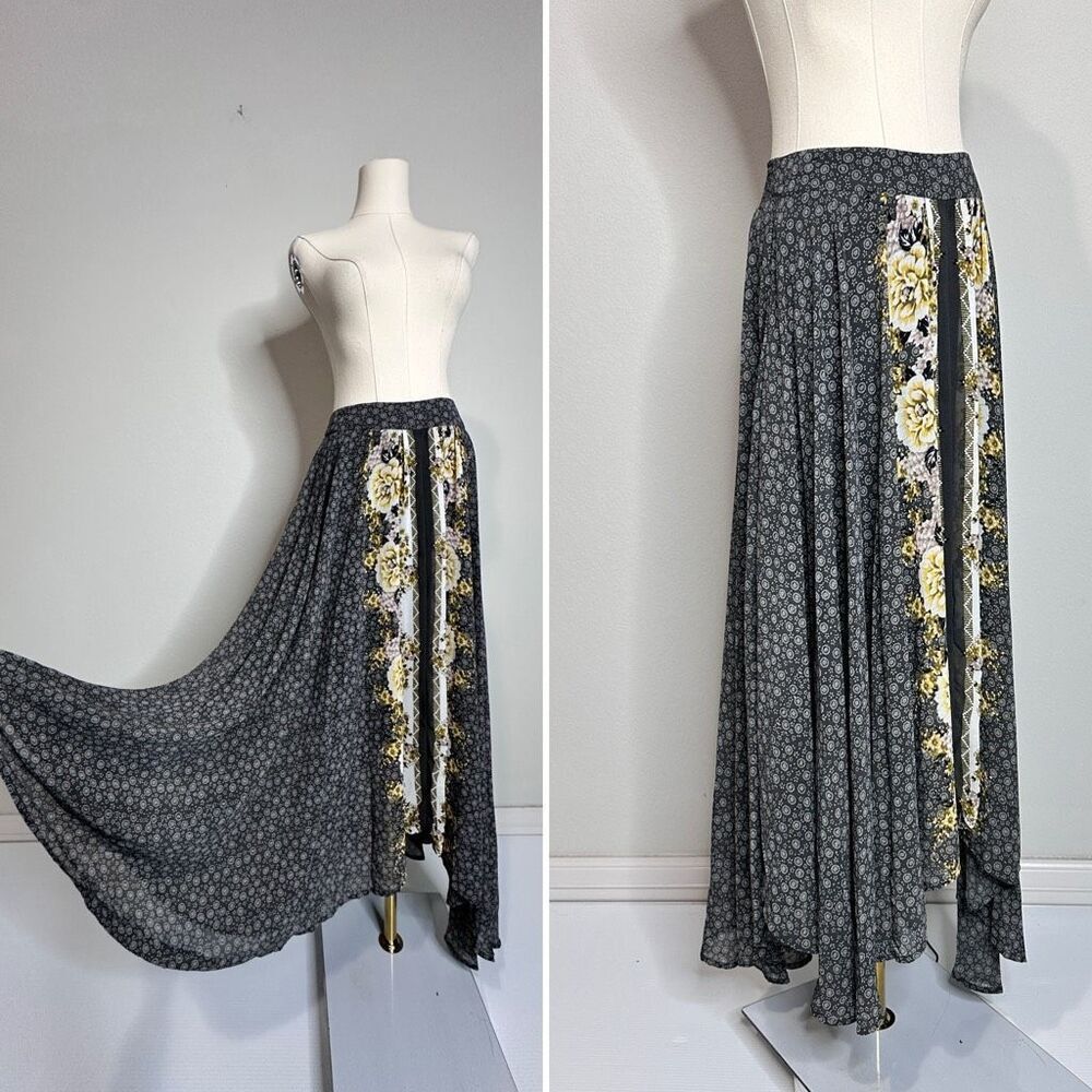 Free People Floral Panel Maxi Skirt in Black and Yellow - Picture 7 of 12